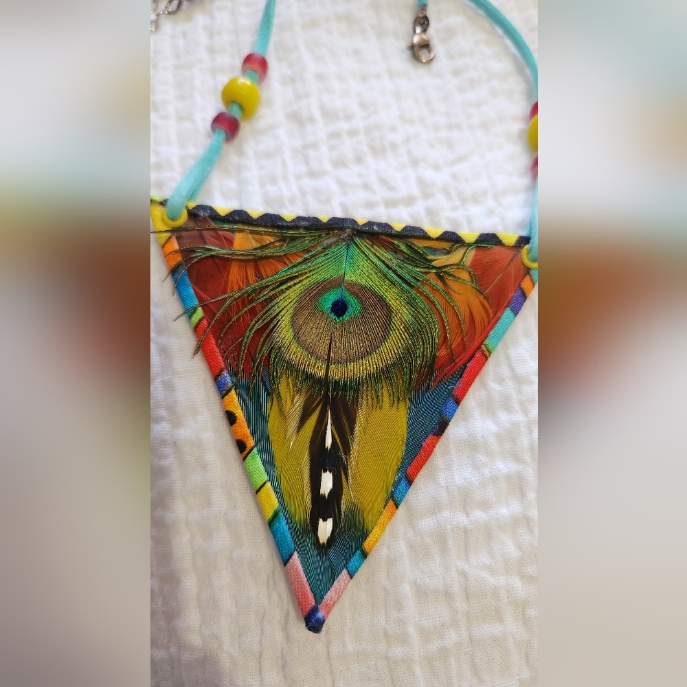 Peacock feather artist designed necklace